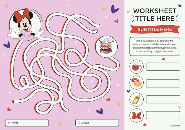 Vecteur gratuit la feuille de travail du labyrinthe de minnie mouse