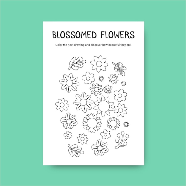 Vecteur gratuit feuille de travail de printemps à colorier fleur doodle floral