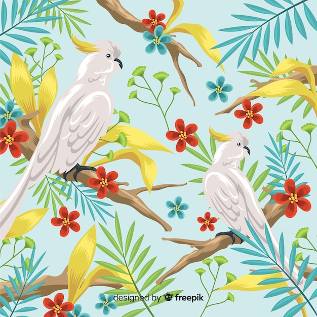 Feuilles Et Oiseaux Tropicaux