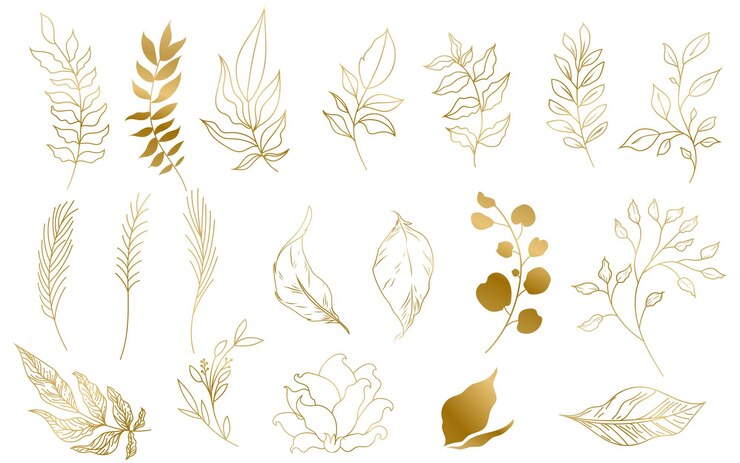 Vecteur gratuit feuilles de plantes dessinées à la main en or