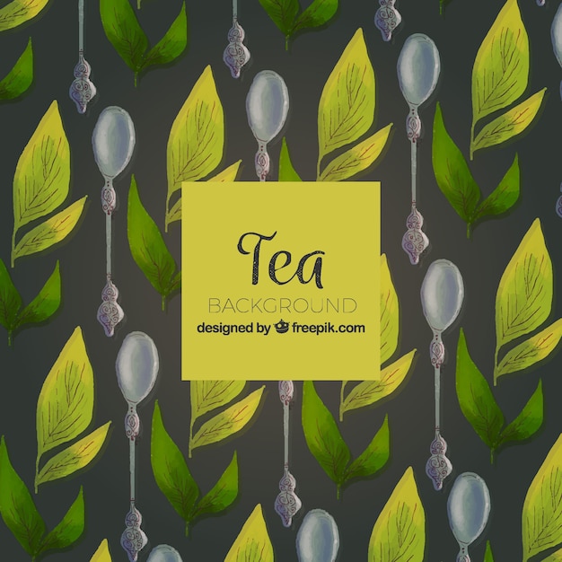 Vecteur gratuit feuilles de thé fond avec des plantes