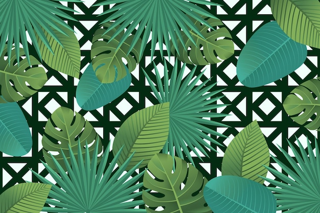 Vecteur gratuit feuilles tropicales avec fond géométrique