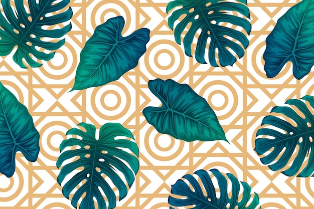 Feuilles Tropicales Avec Fond Géométrique