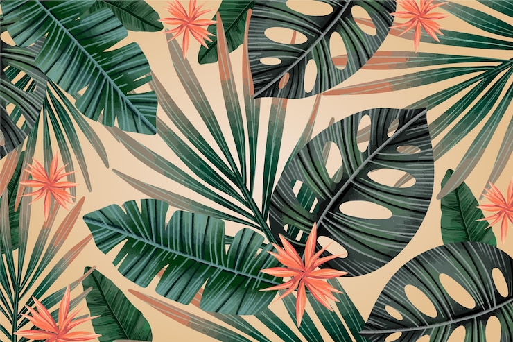 Vecteur gratuit feuilles tropicales fond vintage