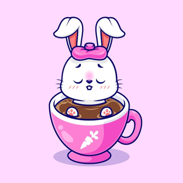 Vecteur gratuit fièvre de lapin mignon dans le café cartoon vector icon illustration concept d'icône de boisson animale isolé