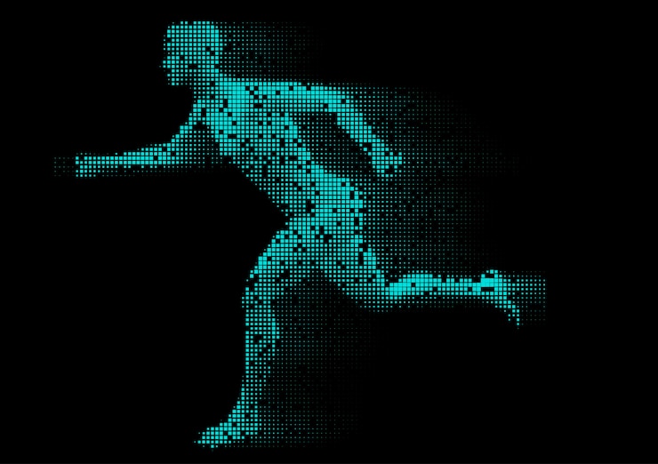 Vecteur gratuit figure masculine pixélisée en cours d'exécution