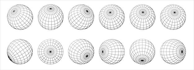 Vecteur gratuit filaire globe grille sphères sphérique grille globe formes illustration.