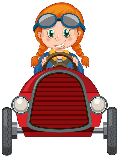 Enfant Jouant Dans Le Volant De Voiture Petite Fille Mignonne