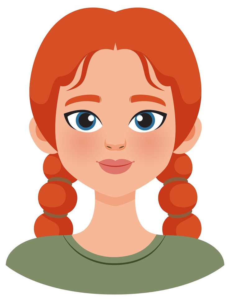 Vecteur gratuit la fille aux cheveux roux et aux queues de cochon