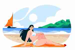 Vecteur gratuit fille en bikini à l & # 39; illustration de la plage