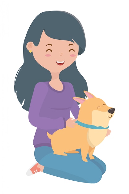 Fille Avec Chien De Dessin Animé