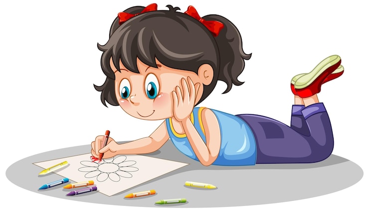 Vecteur gratuit fille dessinant une fleur sur fond blanc