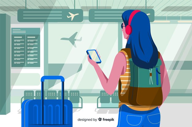 Fille dessinée à la main à l&#39;aéroport