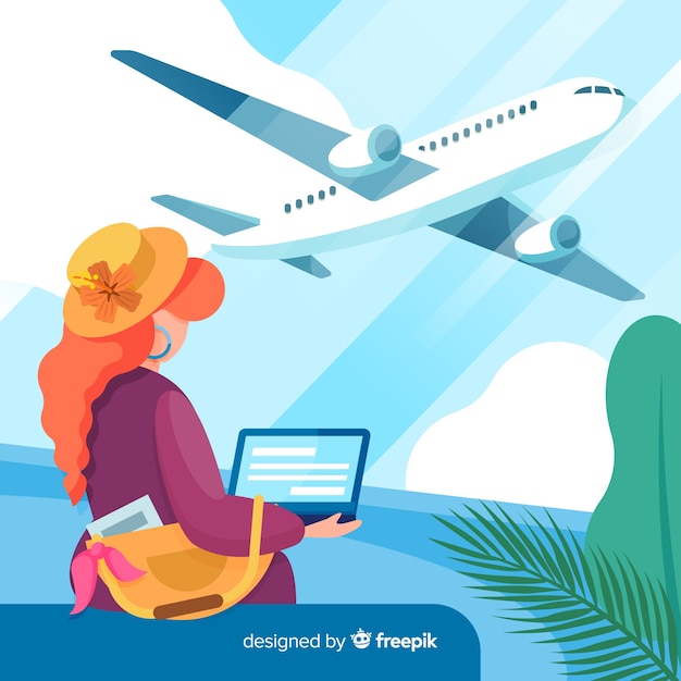 Vecteur gratuit fille dessinée à la main à l'aéroport