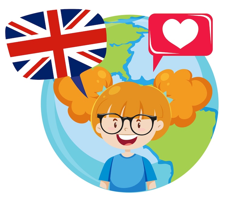 Vecteur gratuit une fille avec le drapeau du drapeau du royaume-uni