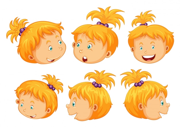 Vecteur gratuit fille avec une expression d'expressions faciales différentes