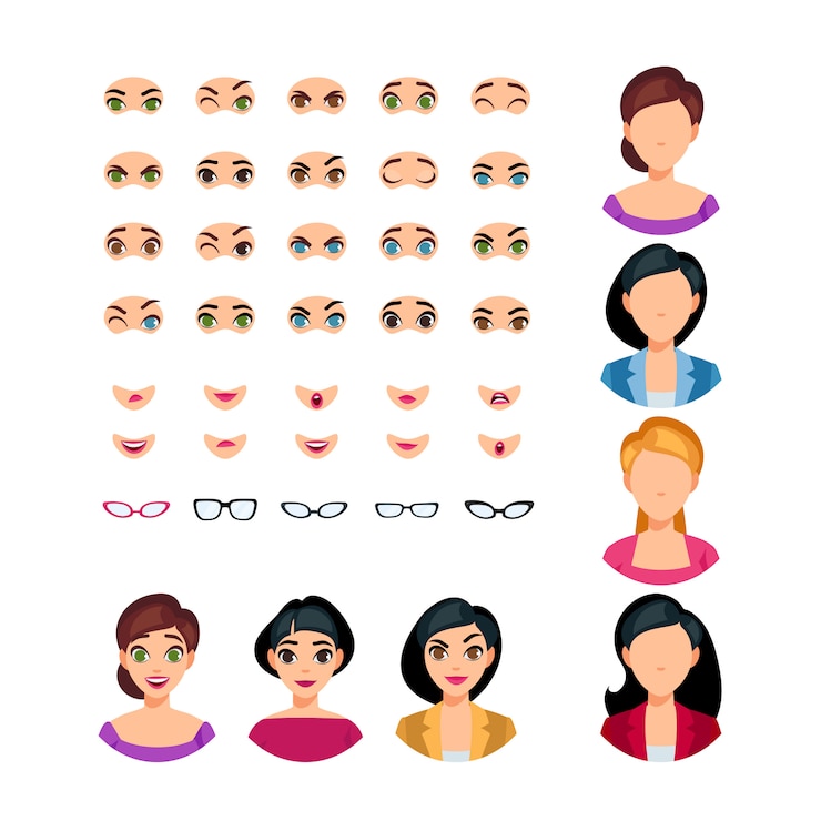 Vecteur gratuit fille face emotions constructor
