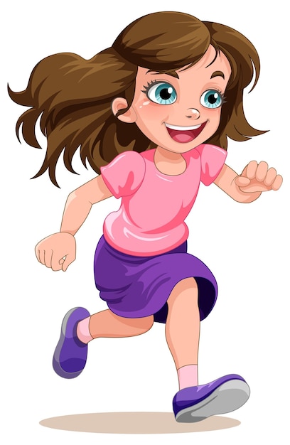 Vecteur gratuit fille heureuse en train de courir dessin animé