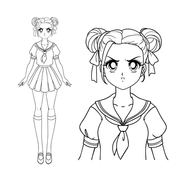 Fille De Dessin Anime De Manga Vecteur Premium