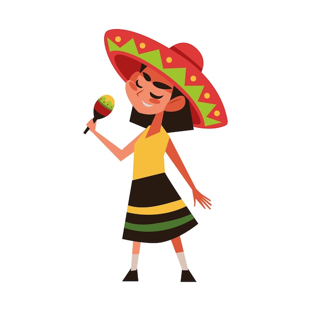 Vecteur gratuit fille mexicaine avec icône maraca isolée
