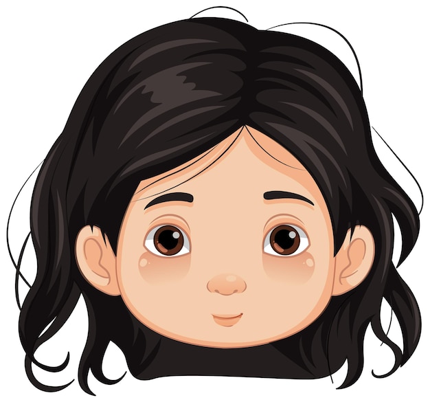 Vecteur gratuit fille mignonne aux cheveux noirs dessin animé