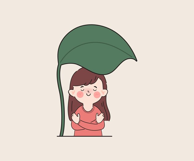 Fille mignonne dessinée à la main se serrant dans ses bras personnage de geste clipart