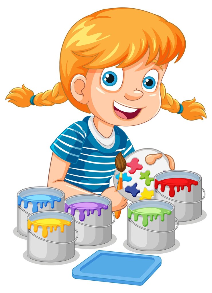 Vecteur gratuit une fille peint avec des peintures colorées