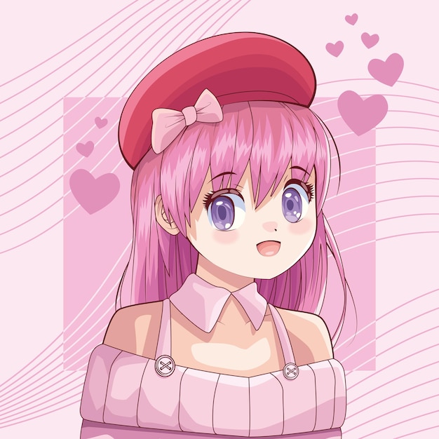 fille portant une affiche de personnage d'anime béret