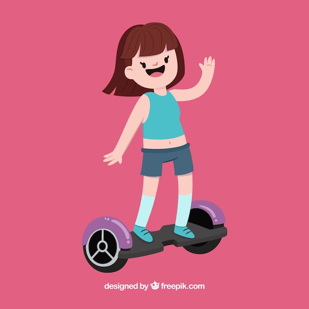 Vecteur gratuit fille smiley équitation scooter électrique