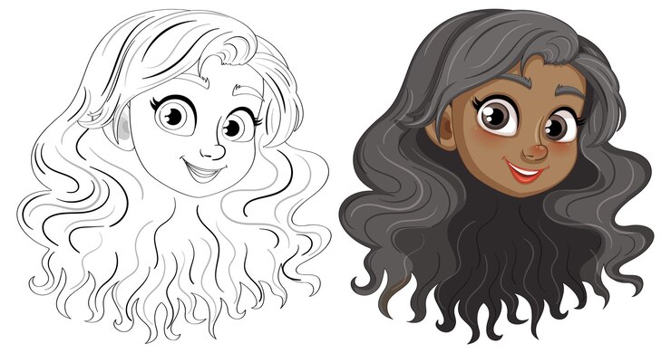 Vecteur gratuit une fille souriante avec de beaux cheveux noirs longs