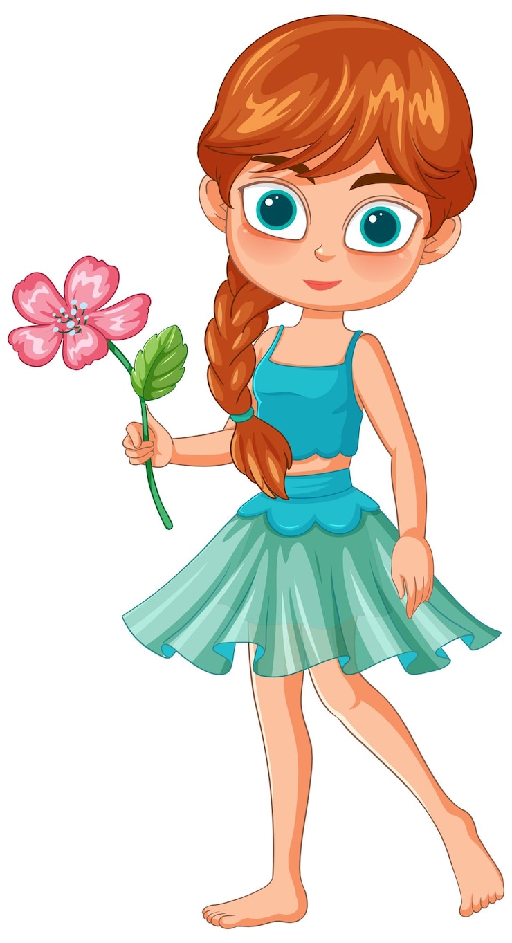 Vecteur gratuit une fille tenant une fleur rose
