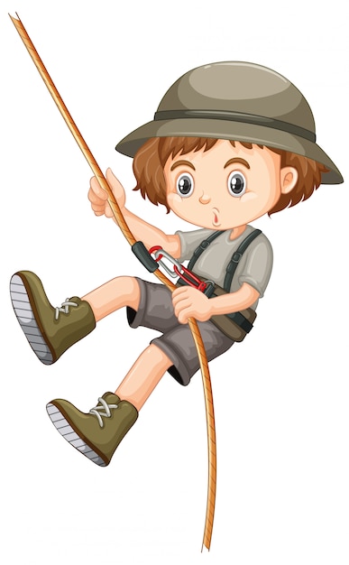 Fille en tenue de safari corde d'escalade