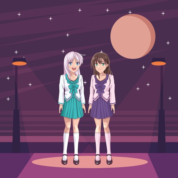 Carte De Joyeux Anniversaire Avec Fille Kawaii Vecteur Premium