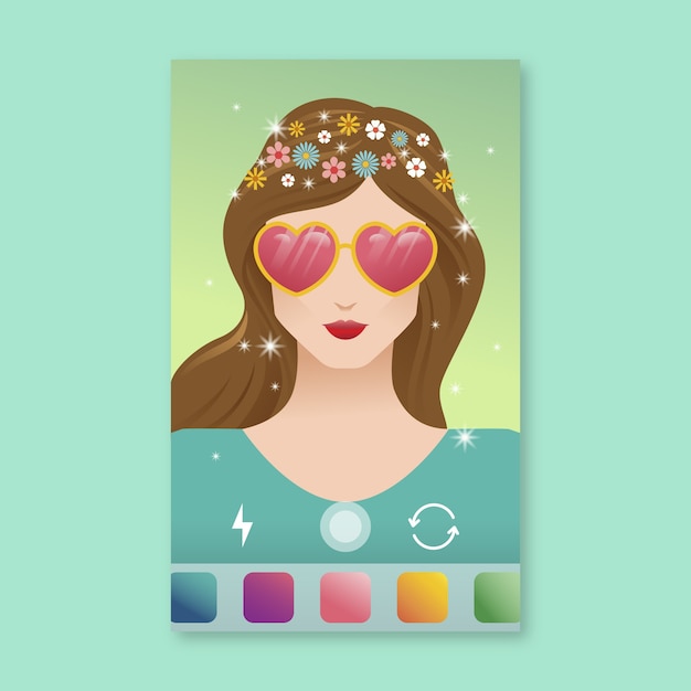 Vecteur gratuit filtre instagram avec des lunettes en forme de coeur