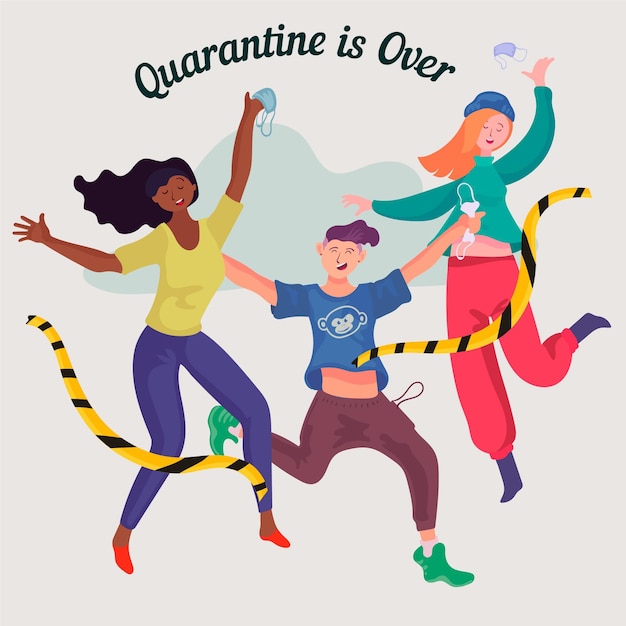 Vecteur gratuit fin de la quarantaine avec des gens célébrant