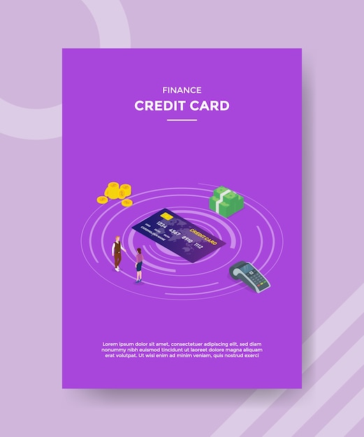 Vecteur gratuit finance les gens de carte de crédit debout autour de l'argent de la carte de crédit