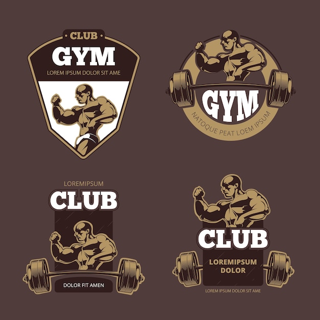 Vecteur gratuit fitness et bodybuilder sports emblèmes rétro, étiquettes, badges, logos.