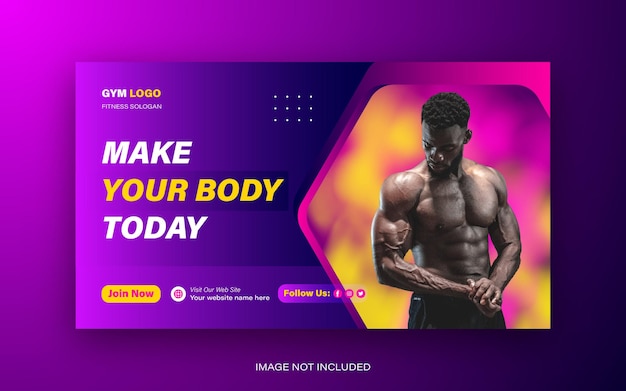 Fitness gym you tube miniature et web banner template design