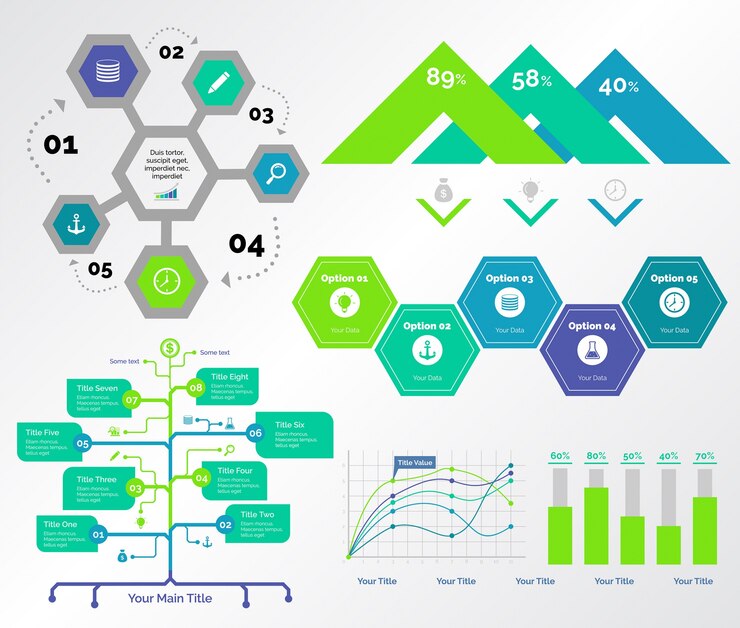 Vecteur gratuit five consulting charts templates set