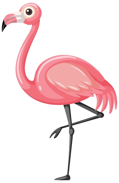 Flamant Rose En Style Cartoon Isolé Sur Blanc