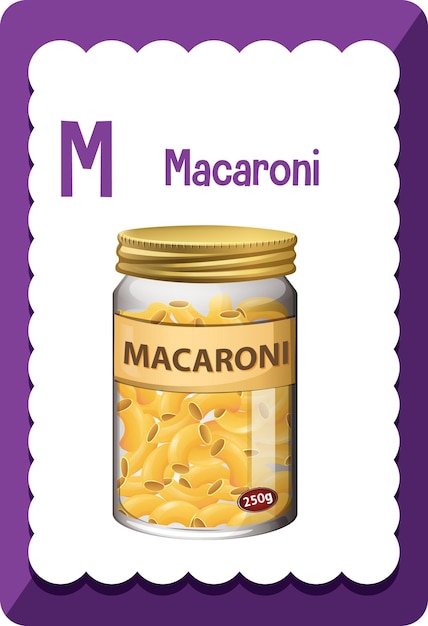 Flashcard Alphabet Avec La Lettre M Pour Macaroni