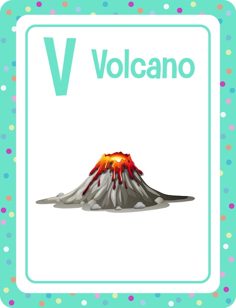 Flashcard Alphabet Avec La Lettre V Pour Volcano