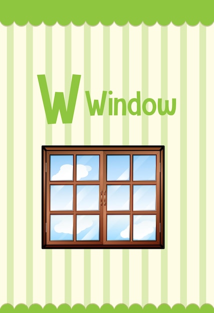 Vecteur gratuit flashcard d'alphabet avec la lettre w pour la fenêtre