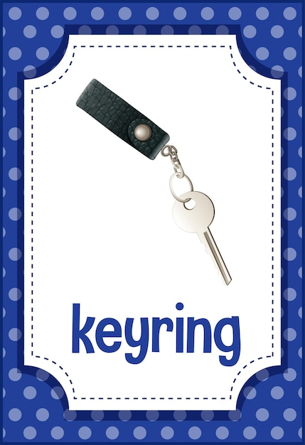 Vecteur gratuit flashcard de vocabulaire avec le mot keyring