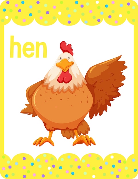 Vecteur gratuit flashcard de vocabulaire avec le mot poule