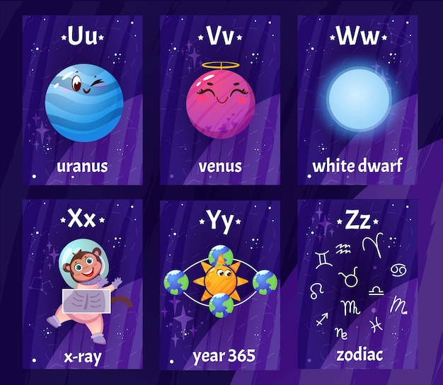 Flashcards Alphabet Plat Avec Des Mots De Lettres De U à Z Pour L'éducation Des Enfants