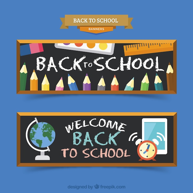 Vecteur gratuit flat back to school banderoles style craie