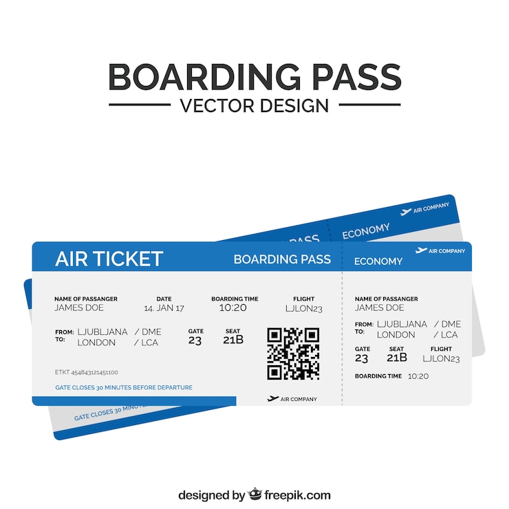 Vecteur gratuit flat carte d&#39;embarquement avec des zones bleues