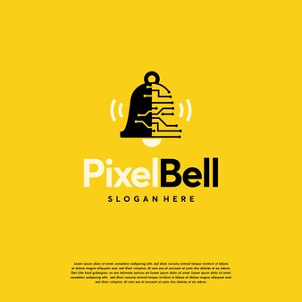 Flat designs pixel bell logo conçoit vecteur, logo digital tech bell