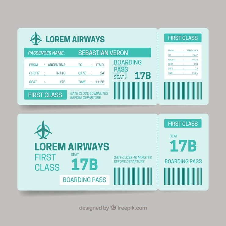 Vecteur gratuit flat modèle de carte d'embarquement dans les tons verts